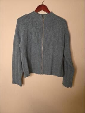 VTG Jantzen Women's Blue Zip Up Cable Knit L Sweater Cozy